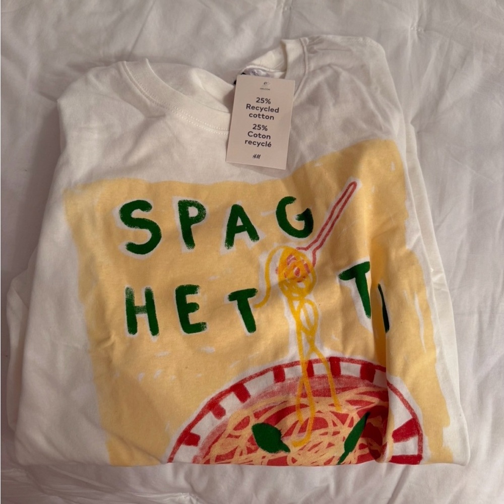 H&M White Spaghetti Graphic T-Shirt